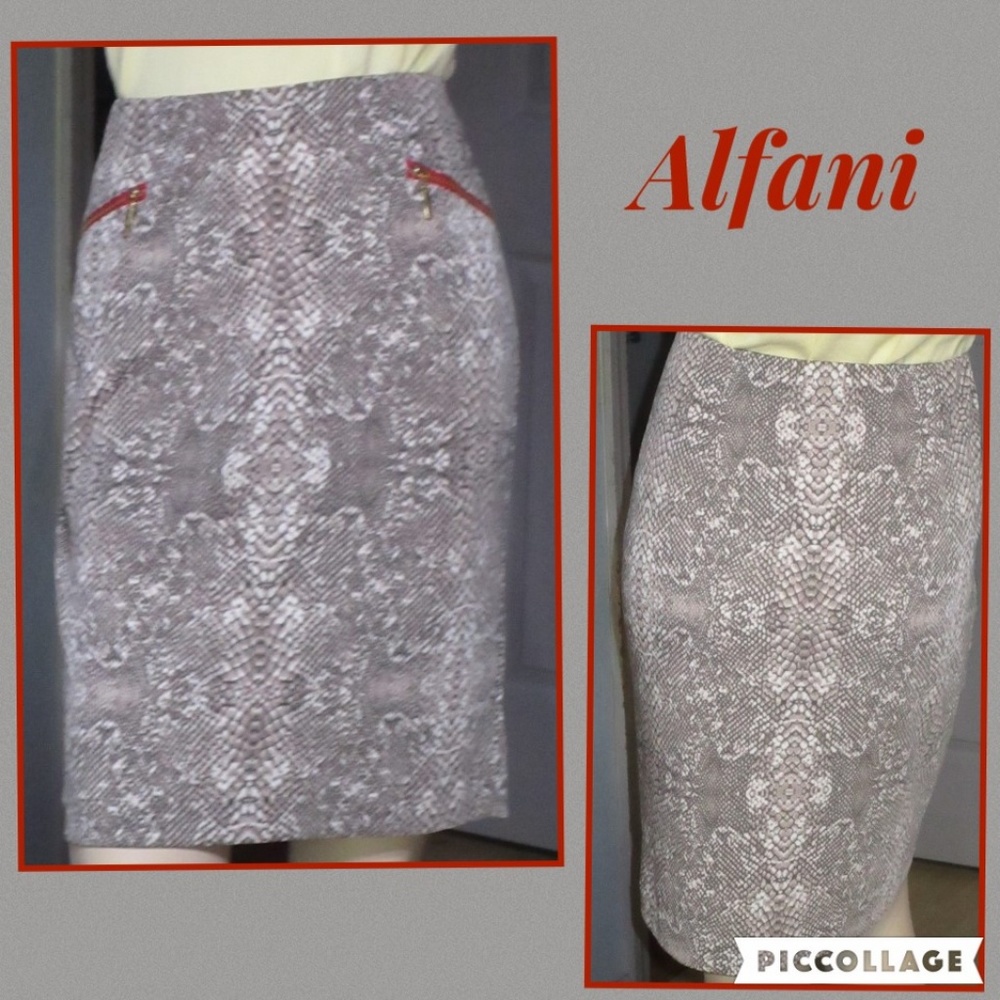 Alfani Pencil Mini Skirt - Gray/Khaki Animal Print